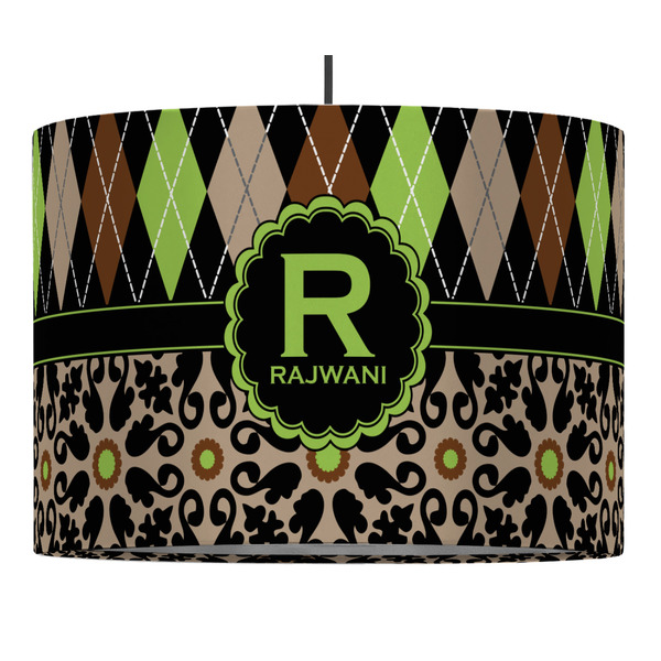 Custom Argyle & Moroccan Mosaic 16" Drum Pendant Lamp - Fabric (Personalized)