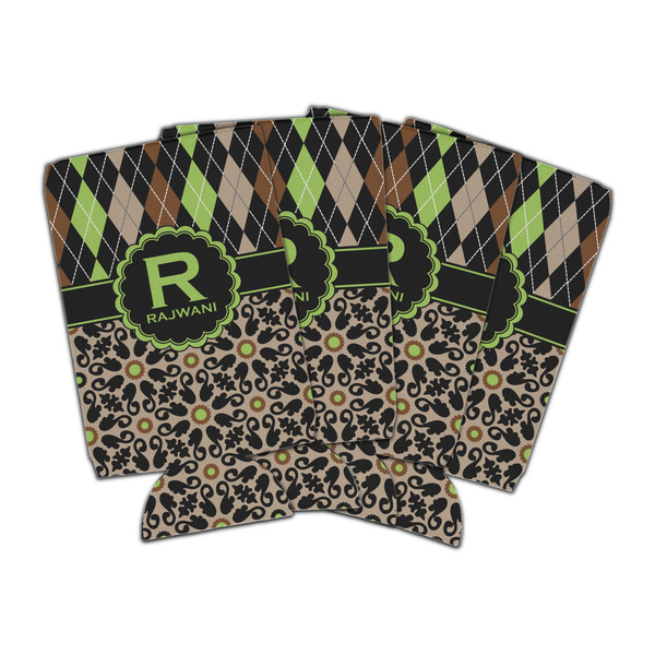 Custom Argyle & Moroccan Mosaic Can Cooler (16 oz) - Set of 4 (Personalized)