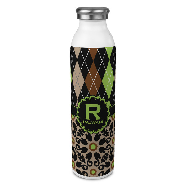 Custom Argyle & Moroccan Mosaic 20oz Stainless Steel Water Bottle - Full Print (Personalized)