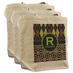 Argyle & Moroccan Mosaic Reusable Cotton Grocery Bags - Set of 3 (Personalized)