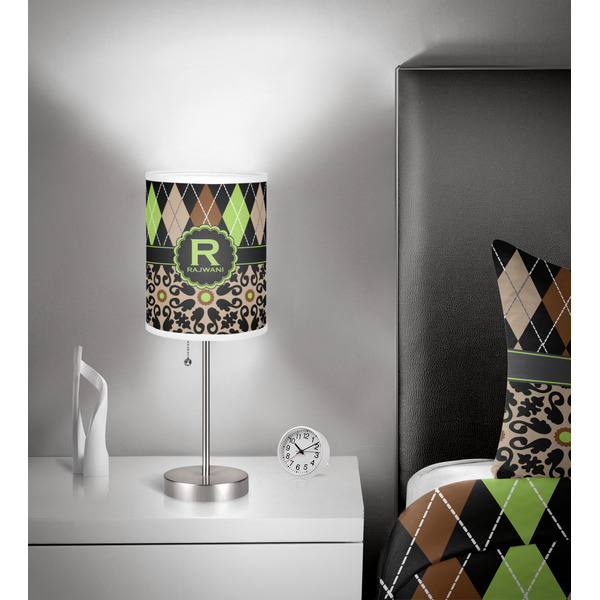 Argyle & Moroccan Mosaic 7 inch drum lamp shade - in room