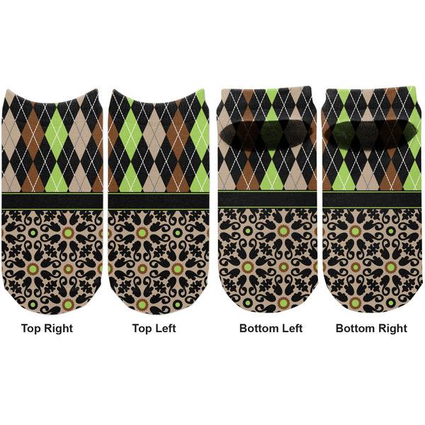Argyle & Moroccan Mosaic Adult Ankle Socks - Double Pair - Front and Back - Apvl