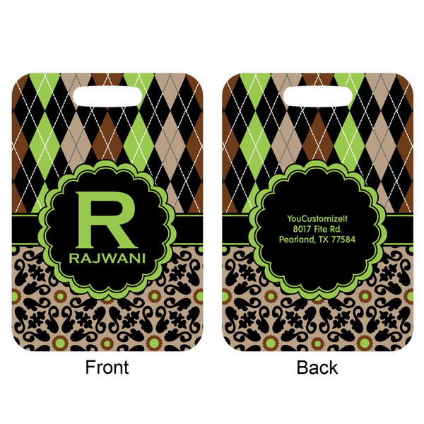 Argyle & Moroccan Mosaic Aluminum Luggage Tag (Front + Back)
