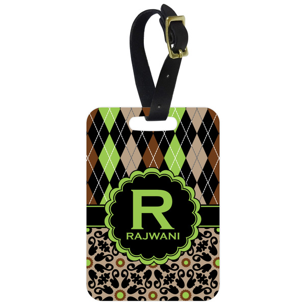Custom Argyle & Moroccan Mosaic Metal Luggage Tag w/ Name and Initial