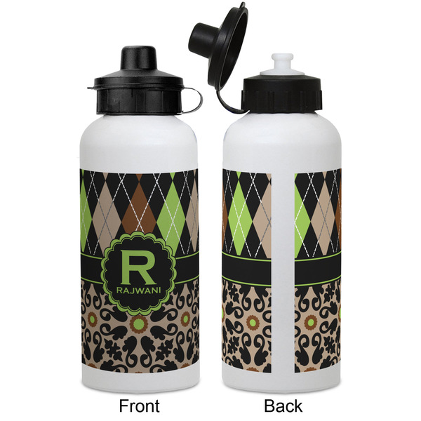 Argyle & Moroccan Mosaic Aluminum Water Bottle - White APPROVAL