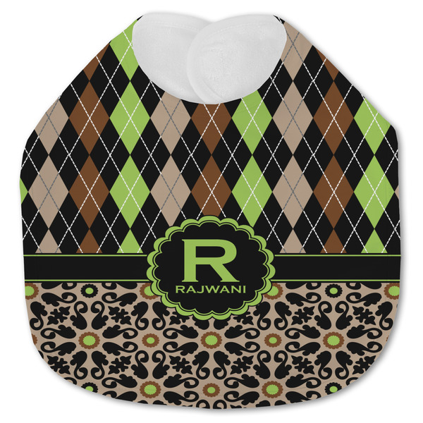 Custom Argyle & Moroccan Mosaic Jersey Knit Baby Bib w/ Name and Initial