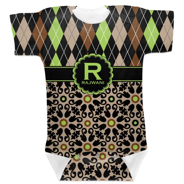 Custom Argyle & Moroccan Mosaic Baby Bodysuit 6-12 (Personalized)