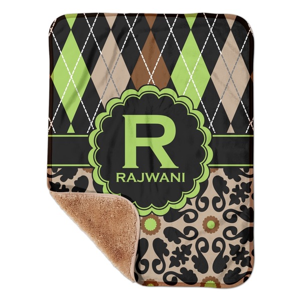 Custom Argyle & Moroccan Mosaic Sherpa Baby Blanket - 30" x 40" w/ Name and Initial