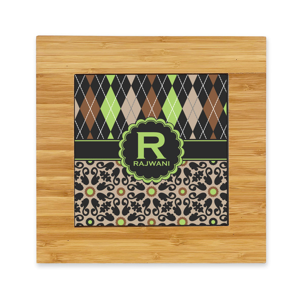 Custom Argyle & Moroccan Mosaic Bamboo Trivet with Ceramic Tile Insert (Personalized)