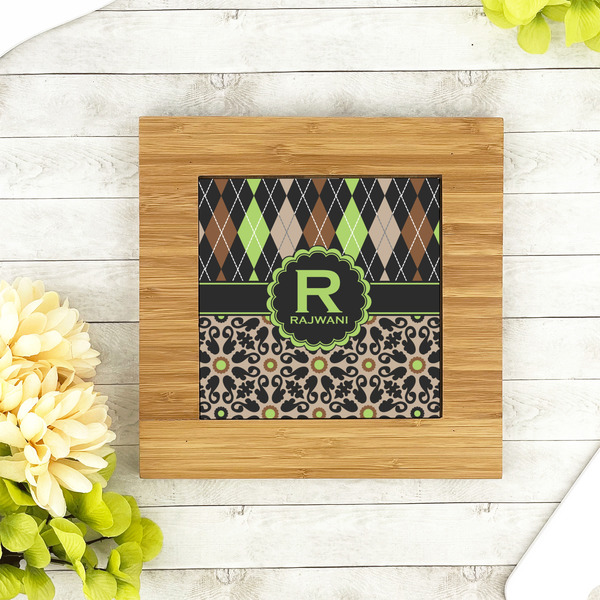 Argyle & Moroccan Mosaic Bamboo Trivet with 6" Tile - LIFESTYLE