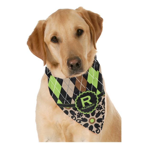 Custom Argyle & Moroccan Mosaic Dog Bandana Scarf w/ Name and Initial