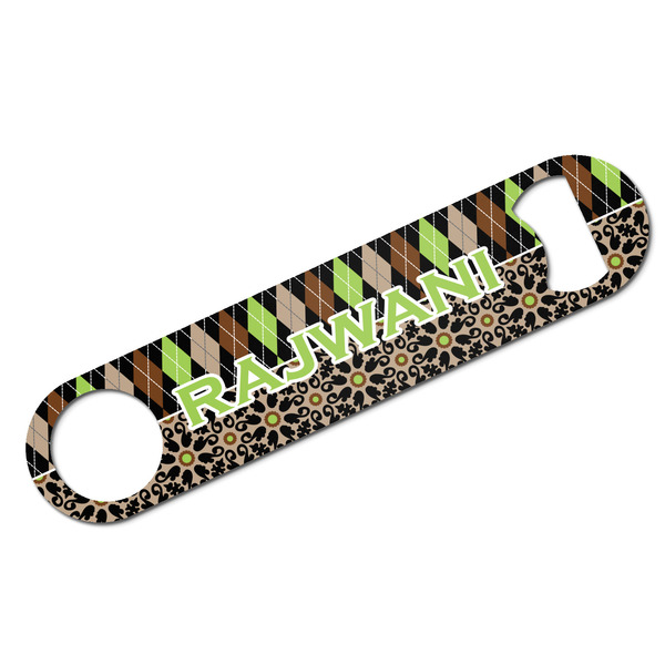 Custom Argyle & Moroccan Mosaic Bar Bottle Opener w/ Name and Initial