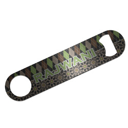 Argyle & Moroccan Mosaic Bar Bottle Opener - Silver w/ Name and Initial