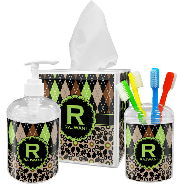 Argyle & Moroccan Mosaic Bathroom Accessories Set (Personalized)