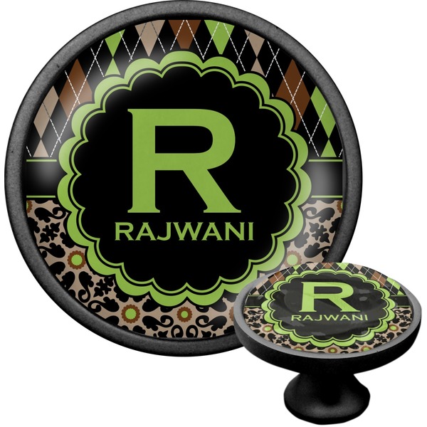 Custom Argyle & Moroccan Mosaic Cabinet Knob (Black) (Personalized)