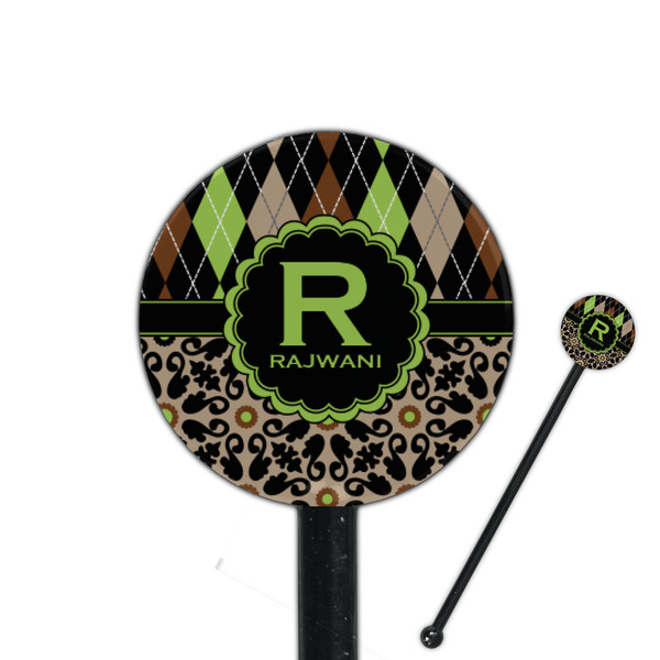 Custom Argyle & Moroccan Mosaic 5.5" Round Plastic Stir Sticks - Black - Double Sided (Personalized)