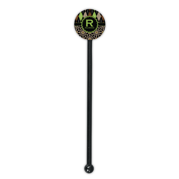Argyle & Moroccan Mosaic Black Plastic 5.5" Stir Stick - Round - Single Stick