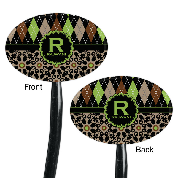 Argyle & Moroccan Mosaic Black Plastic 7" Stir Stick - Double Sided - Oval - Front & Back