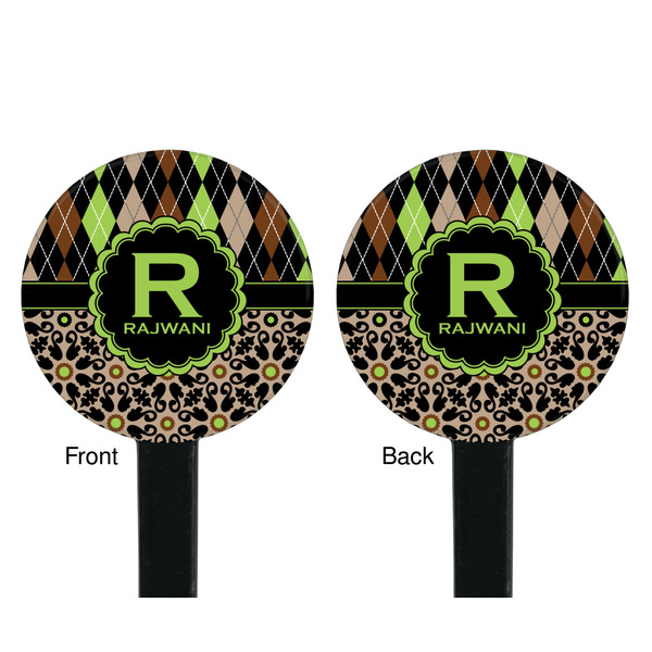 Argyle & Moroccan Mosaic Black Plastic 7" Stir Stick - Double Sided - Round - Front & Back