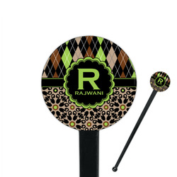 Argyle & Moroccan Mosaic 7" Round Plastic Stir Sticks - Black - Single Sided (Personalized)