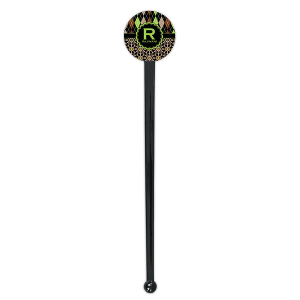 Argyle & Moroccan Mosaic Black Plastic 7" Stir Stick - Round - Single Stick