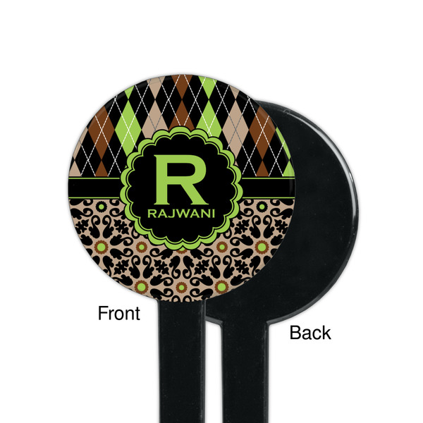 Argyle & Moroccan Mosaic Black Plastic 7" Stir Stick - Single Sided - Round - Front & Back