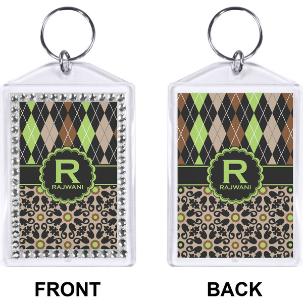 Argyle & Moroccan Mosaic Bling Keychain (Front + Back)
