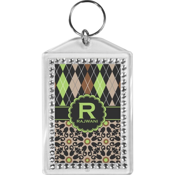 Custom Argyle & Moroccan Mosaic Bling Keychain (Personalized)
