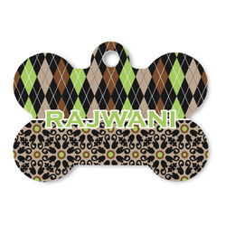 Argyle & Moroccan Mosaic Bone Shaped Dog ID Tag (Personalized)