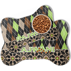 Argyle & Moroccan Mosaic Bone Shaped Dog Food Mat (Personalized)
