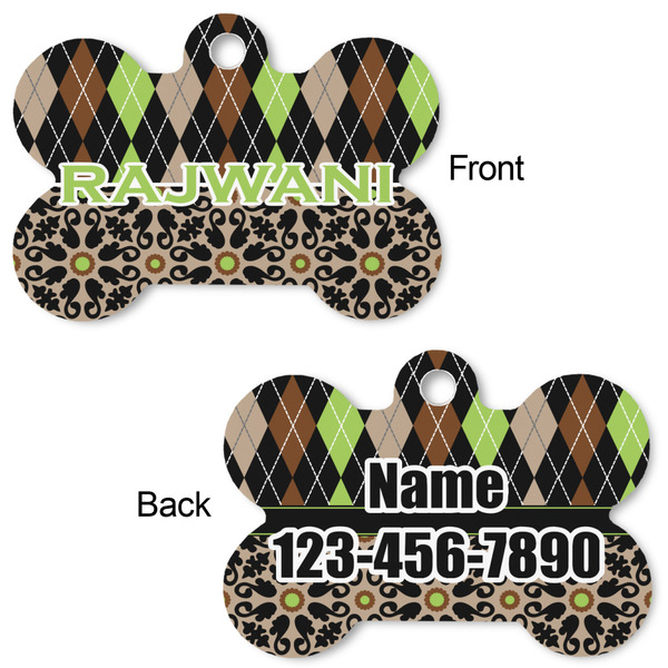 Argyle & Moroccan Mosaic Bone Shaped Dog Tag - Front & Back