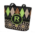 Argyle & Moroccan Mosaic Bucket Tote w/ Genuine Leather Trim (Personalized)