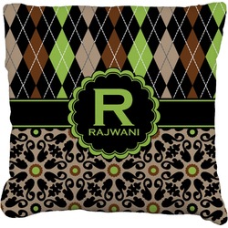 Argyle & Moroccan Mosaic Faux-Linen Throw Pillow 16" (Personalized)