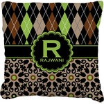 Argyle & Moroccan Mosaic Faux-Linen Throw Pillow 18" (Personalized)