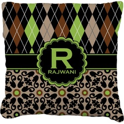 Argyle & Moroccan Mosaic Faux-Linen Throw Pillow 18" (Personalized)