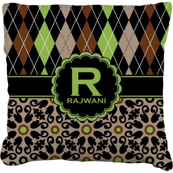 Custom Argyle & Moroccan Mosaic Faux-Linen Throw Pillow 18" (Personalized)