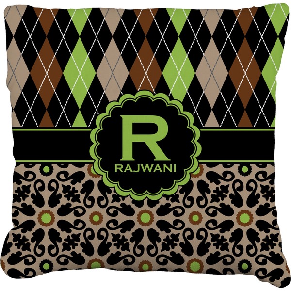Custom Argyle & Moroccan Mosaic Faux-Linen Throw Pillow 26" (Personalized)