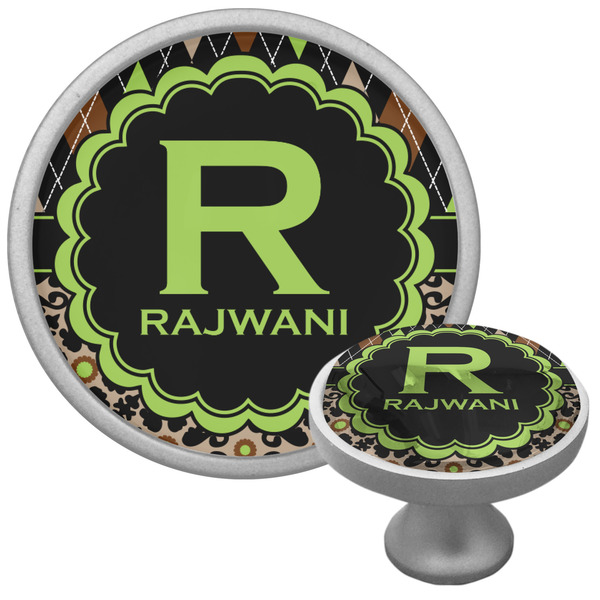 Custom Argyle & Moroccan Mosaic Cabinet Knob (Silver) (Personalized)