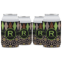 Argyle & Moroccan Mosaic Can Cooler (12 oz) - Set of 4 w/ Name and Initial