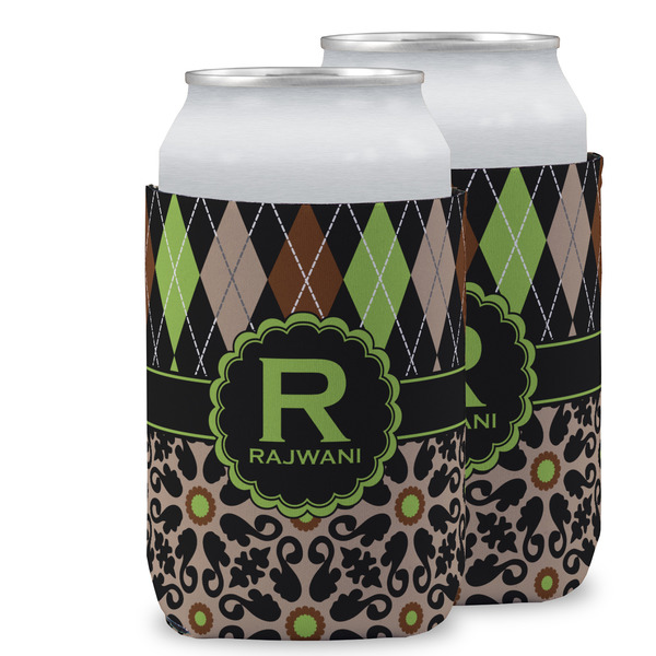 Custom Argyle & Moroccan Mosaic Can Cooler (12 oz) w/ Name and Initial