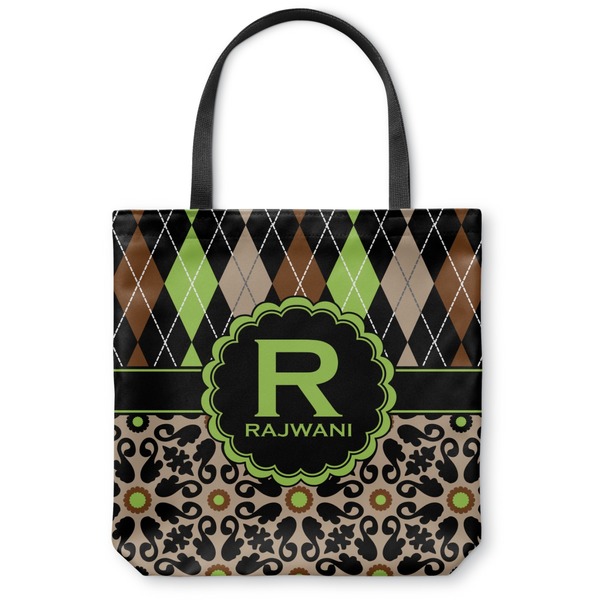 Custom Argyle & Moroccan Mosaic Canvas Tote Bag - Small - 13"x13" (Personalized)