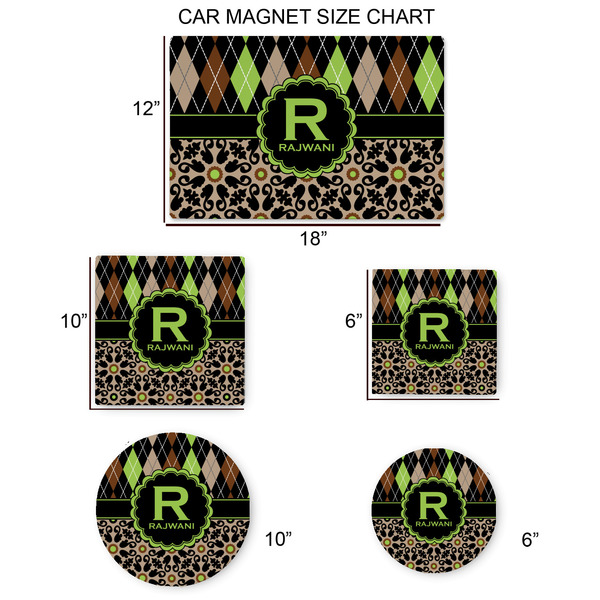 Argyle & Moroccan Mosaic Car Magnets - SIZE CHART