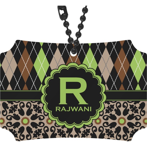 Custom Argyle & Moroccan Mosaic Rear View Mirror Ornament (Personalized)
