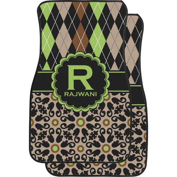 Custom Argyle & Moroccan Mosaic Car Floor Mats (Front Seat) (Personalized)