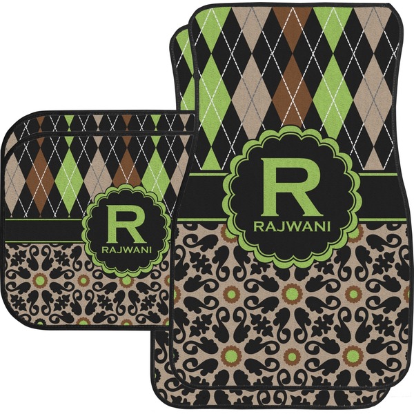 Custom Argyle & Moroccan Mosaic Car Floor Mats Set - 2 Front & 2 Back (Personalized)