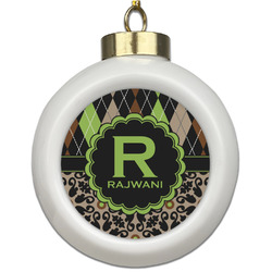 Argyle & Moroccan Mosaic Ceramic Ball Ornament (Personalized)
