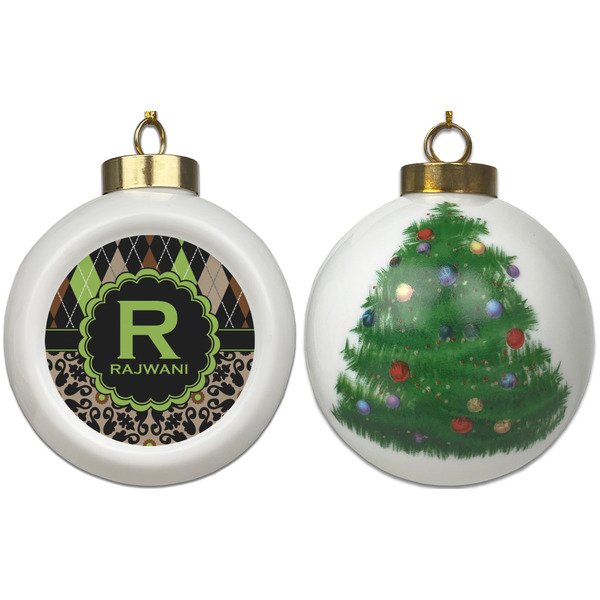 Argyle & Moroccan Mosaic Ceramic Christmas Ornament - X-Mas Tree (APPROVAL)