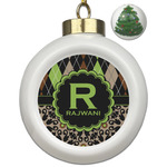 Argyle & Moroccan Mosaic Ceramic Ball Ornament - Christmas Tree (Personalized)