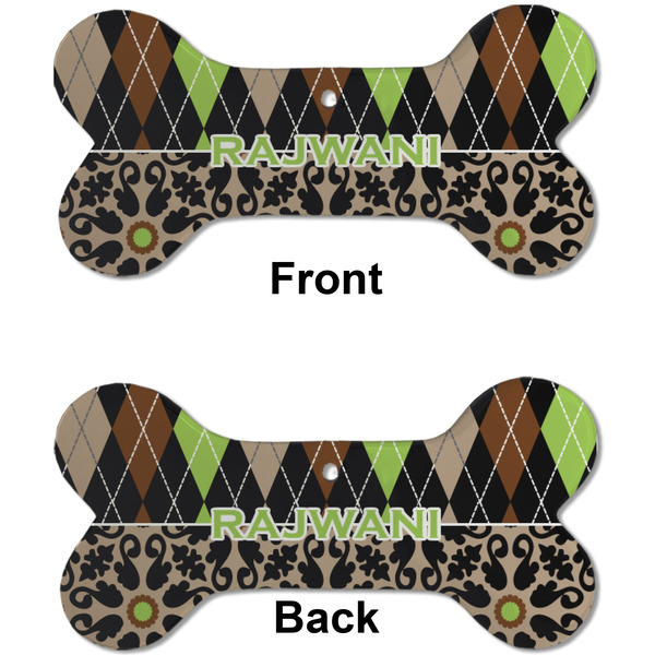 Argyle & Moroccan Mosaic Ceramic Flat Ornament - Bone Front & Back (APPROVAL)