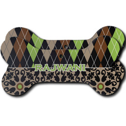 Argyle & Moroccan Mosaic Ceramic Dog Ornament - Front & Back w/ Name and Initial